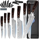 XYJ Stainless Steel Kitchen Knives Set 8 Piece Chef Knife Set with Carry Case Bag & Sheath Well Balance Ergonomic Handle