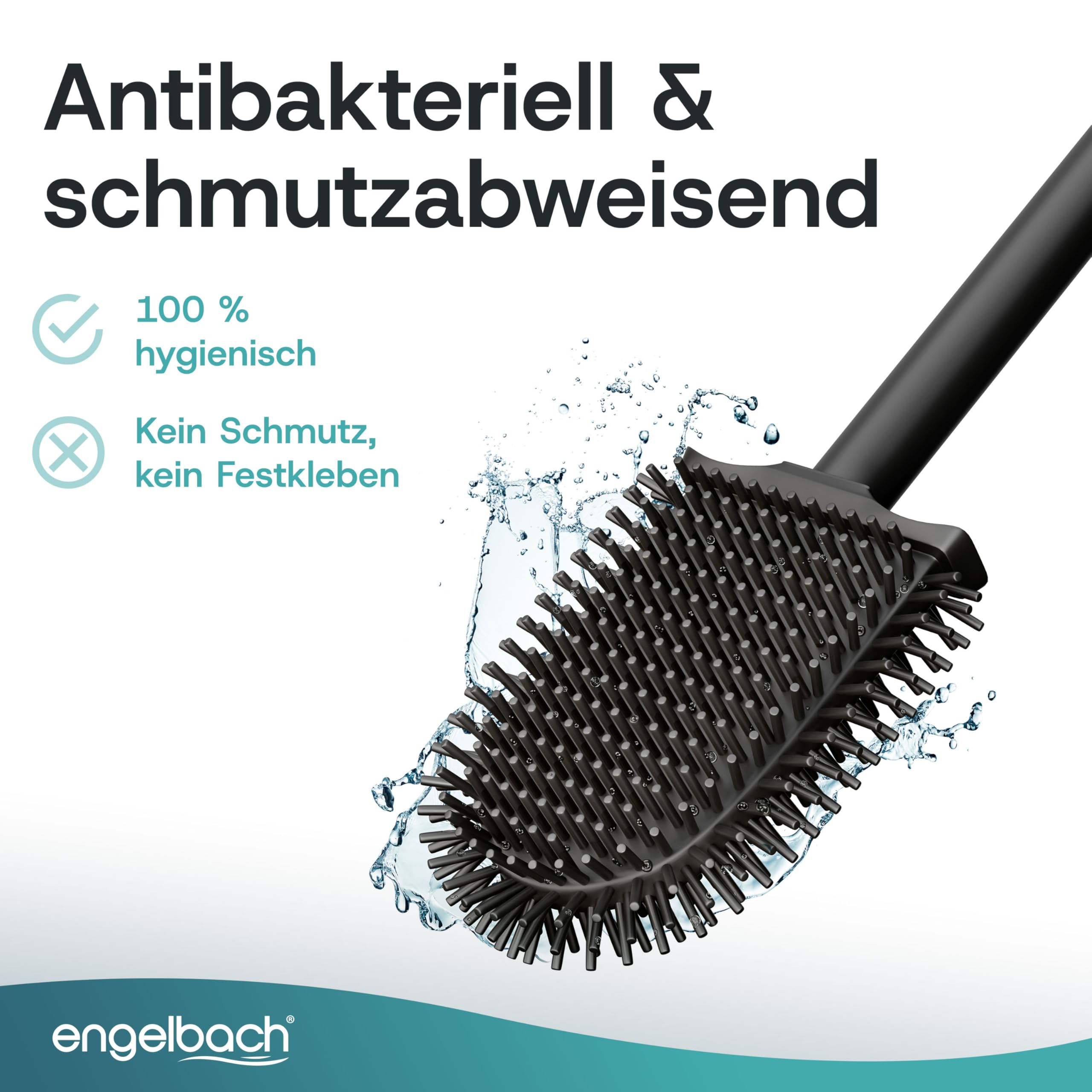 Engelbach® Klobürste Silikon mit Edelstahl Griff & Halter – Antibakterielle Toilettenbürste Wandmontage ohne Bohren – WC Bürste inkl. Ersatzbürstenkopf, schwarz 3