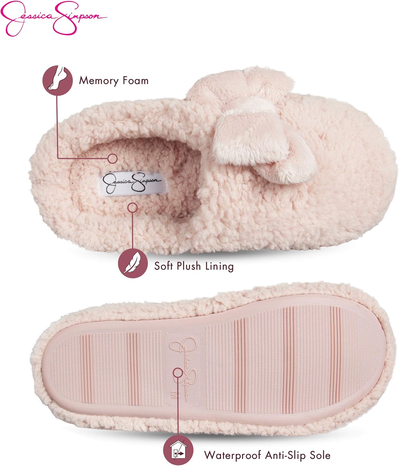  | Jessica Simpson Women's Plush Marshmallow Slide on House Slipper Clog with Memory Foam | Slippers