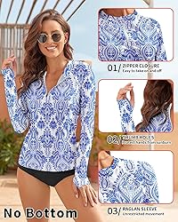 WOWENY Women Rash Guard Long Sleeve Swim Shirts UPF