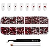 Beadsland Rhinestones for Makeup,8 sizes 2500pcs Dark Red Flatback Rhinestones Face Gems for Nails Crafts with Tweezers and Wax Pencil,Dark Siam,SS4-SS30