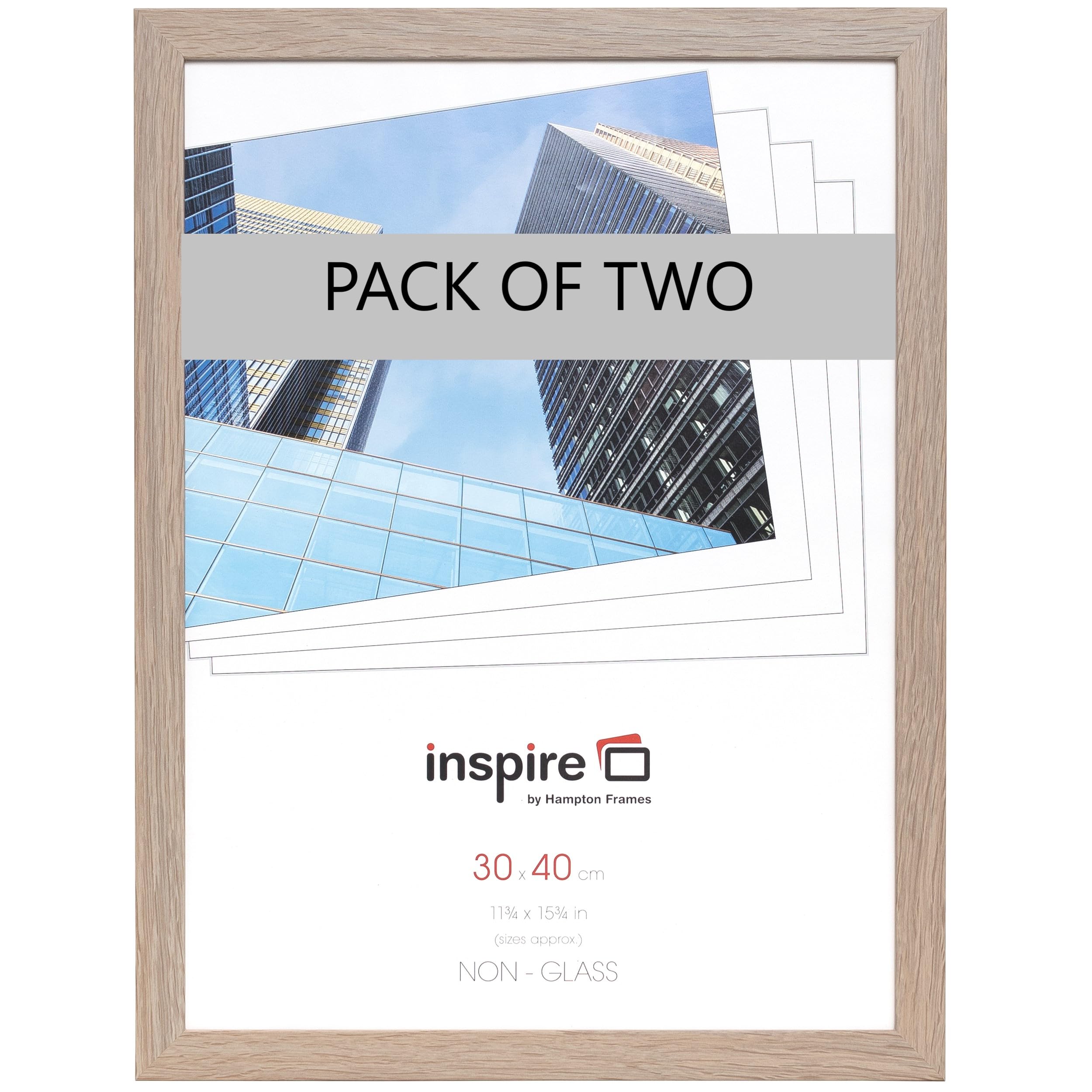 Hampton Frames | SORBONNE Picture Frame Pack of 2 | 30x40cm, Oak Effect MDF, Acrylic Front | Wall Mount, Landscape or Portrait | Display for Photos or Artwork