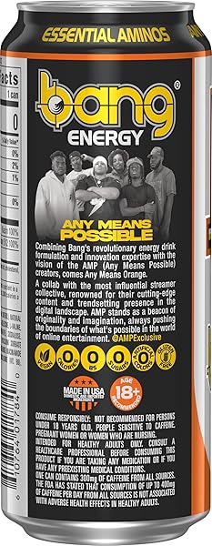 BANG ENERGY ANY MEANS ORANGE, SUGAR-FREE ENERGY DRINK, 16-OUNCE