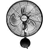 Hurricane 16" High Velocity Pro Oscillating Metal Wall Mount Fan w/ 3 Speeds, Black - Corded Electric Air Cooling Unit w/Powe