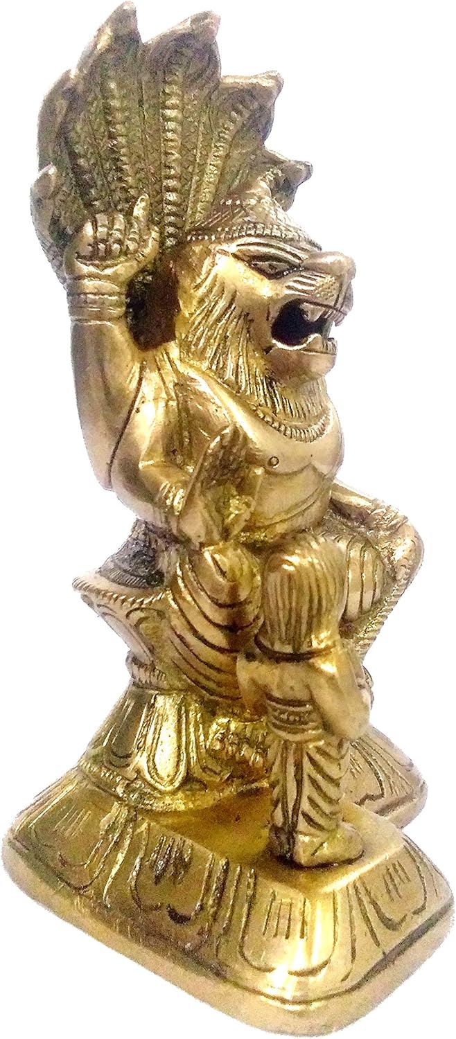 Purpledip Brass Idol Narasimha (Lord Vishnu's Avatar) & Prahalad: Rare Collectible Statue (11985), Golden, Standard - Image 4