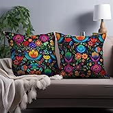 Cryfox Day of The Dead Pillow Covers 18x18 Inch Set of 2 Colorful with Floral Pillow Cases Mexican Flowers Pillowcase Square Halloween Decorative Pillow Covers for Home Sofa Car Bed Decor
