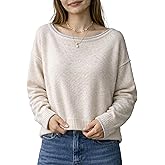 TIQOJE Women’s Off Shoulder Knit Sweater Casual Loose Fit Pullover Long Sleeve Soft Lightweight Fall Winter Tops