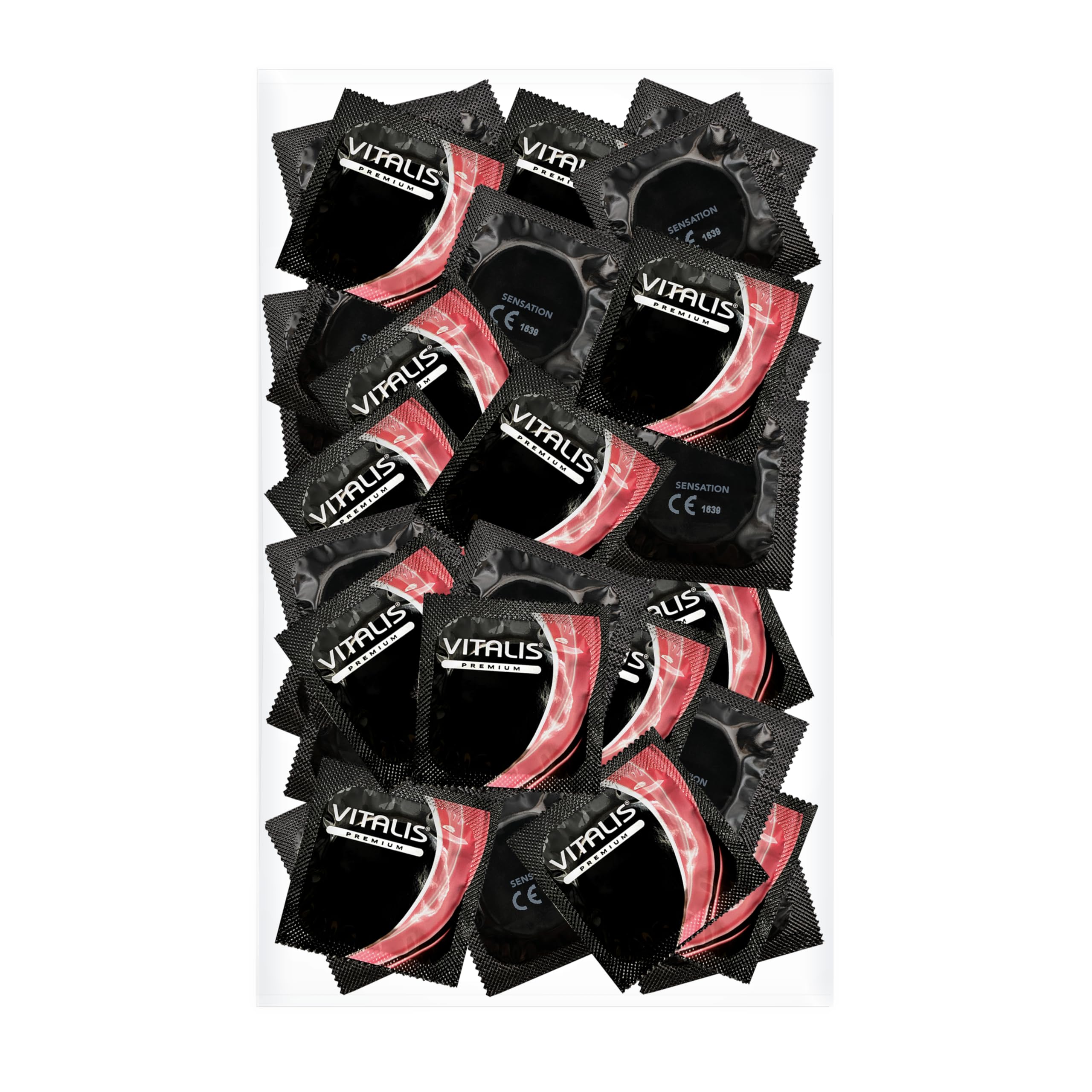 VITALIS 100 Condoms Pack Sensation with ridges & nubs I Nominal Width 53 mm I Soft Pink I 100 Premium with ridges I Delicate Textured