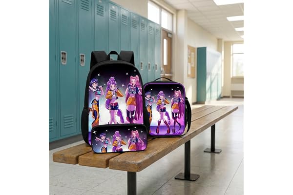 3-Piece Exquisite Pattern 17 Inch Girls' Backpack, Purple