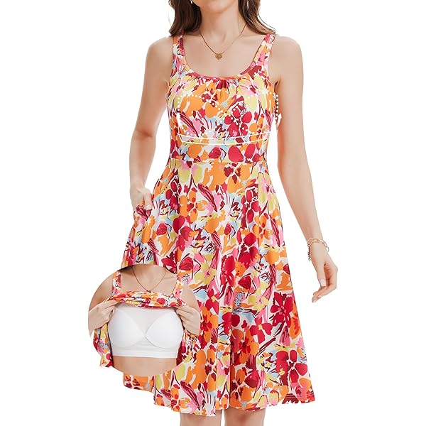 ANYFITTING Built in Bra Halter Dresses for Women Summer Casual A-line Pockets Dress Flowy Midi Sundresses Beach Vacation Outfits at Amazon Women's Clothing store ANYFITTING Built in Bra Halter Dresses for Women Summer Casual A-line Pockets Dress Flowy Midi Sundresses Beach Vacation Outfits at Amazon Women's Clothing store