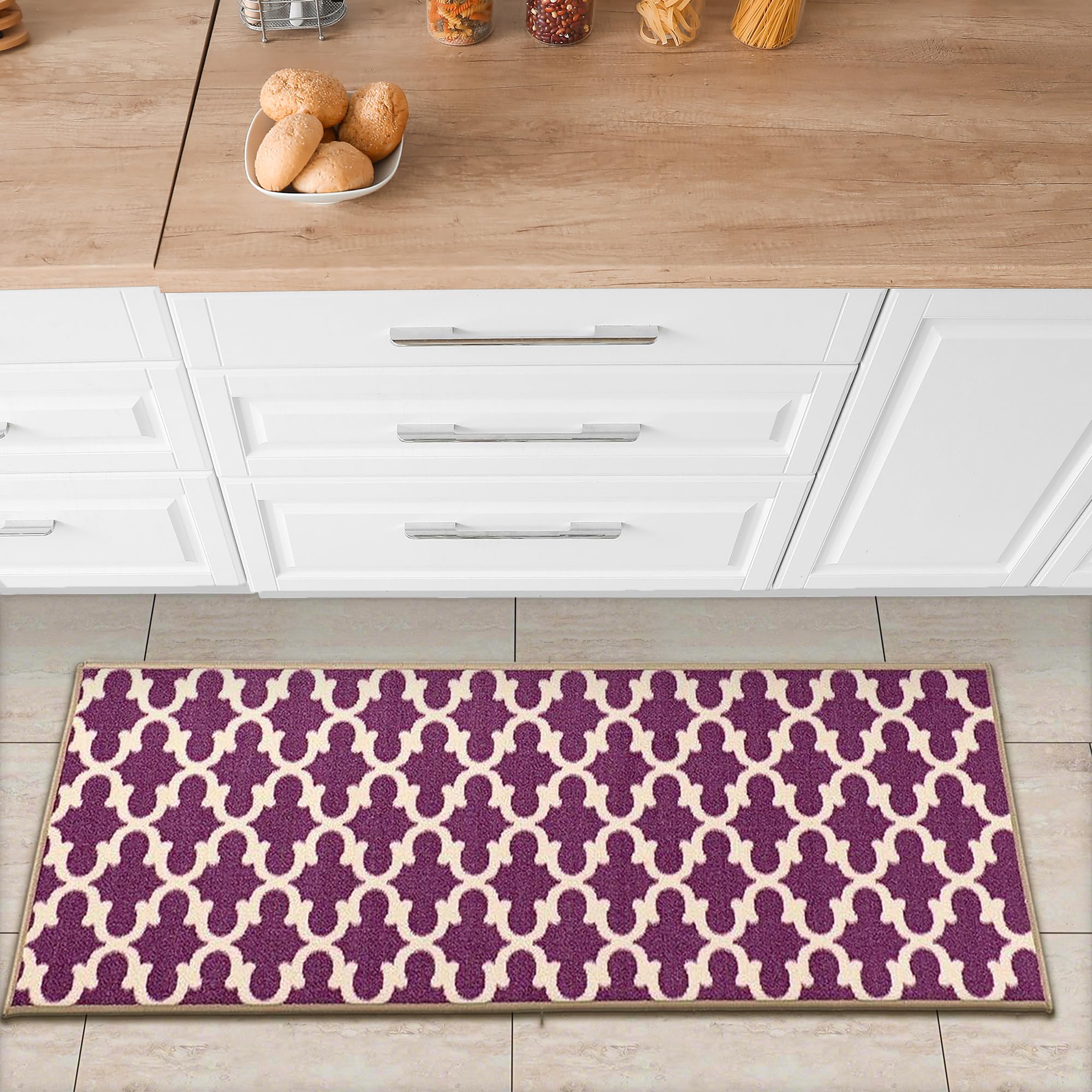 Ottomanson Glamour Collection Trellis Design Rubberback Runner Rug, 50 cm x 150 cm, Purple
