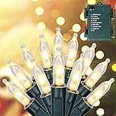 Blissun Christmas Lights, 50-Count Green Wire Light Set, Battery Operated Christmas Mini String Light with 8 Modes, 16 ft Fairy Lights for Christmas Tree Garden Wreath Decorations (1 Pack, Warm White)