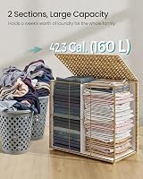 SONGMICS 160 L Laundry Basket with Lid Rattan Foldable White LCB216Y01 view 5