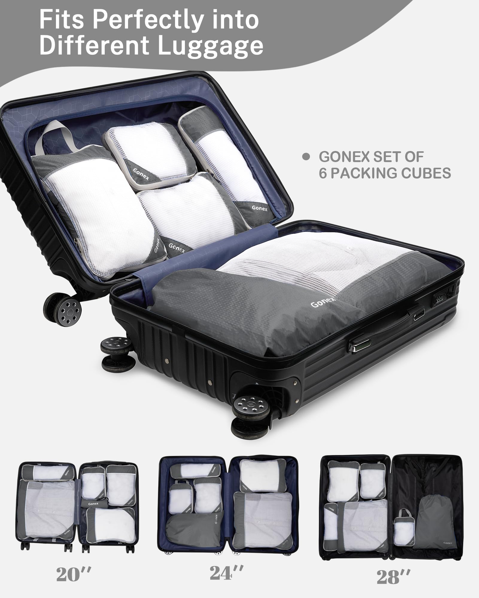 Gonex Compression Packing Cubes, Gonex Extensible Storage Mesh Bags Organizers