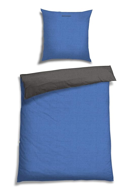 Schiesser Renforcé Bettwäsche Doubleface blau - anthra / 2-teilig / 100% Baumwolle / versch. Größen erhältlich, Größe:135 x 2
