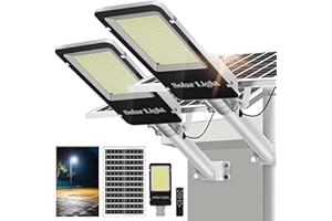 OKPRO 10000W Solar Street Lights 6500K, IP66 Waterproof Auto Dusk-to-Dawn Commercial Outdoor Lighting for Parking Lots/Driveways/Stadiums (2-Pack)