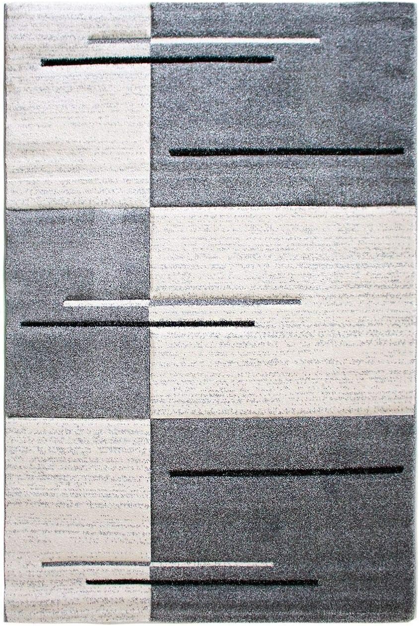 Mynes Home UK Soft Touch Geometric Design Rug for Living Room Kitchen Bedroom Floor Runner Hand-Carved Grey (120 X 170 cm)