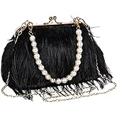 FeelfunFeather Women Clutch Purses,Fluffy Feather Evening Handbags for Wedding Party Banquet Prom Crossbody Bag