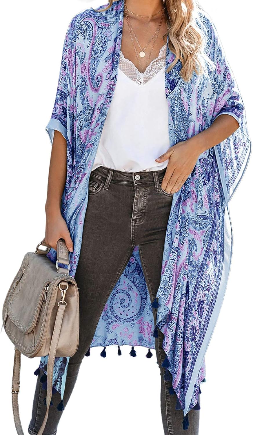 CORAFRITZ Kimono Cardigans for Women Graphic Print Beach Cover Up