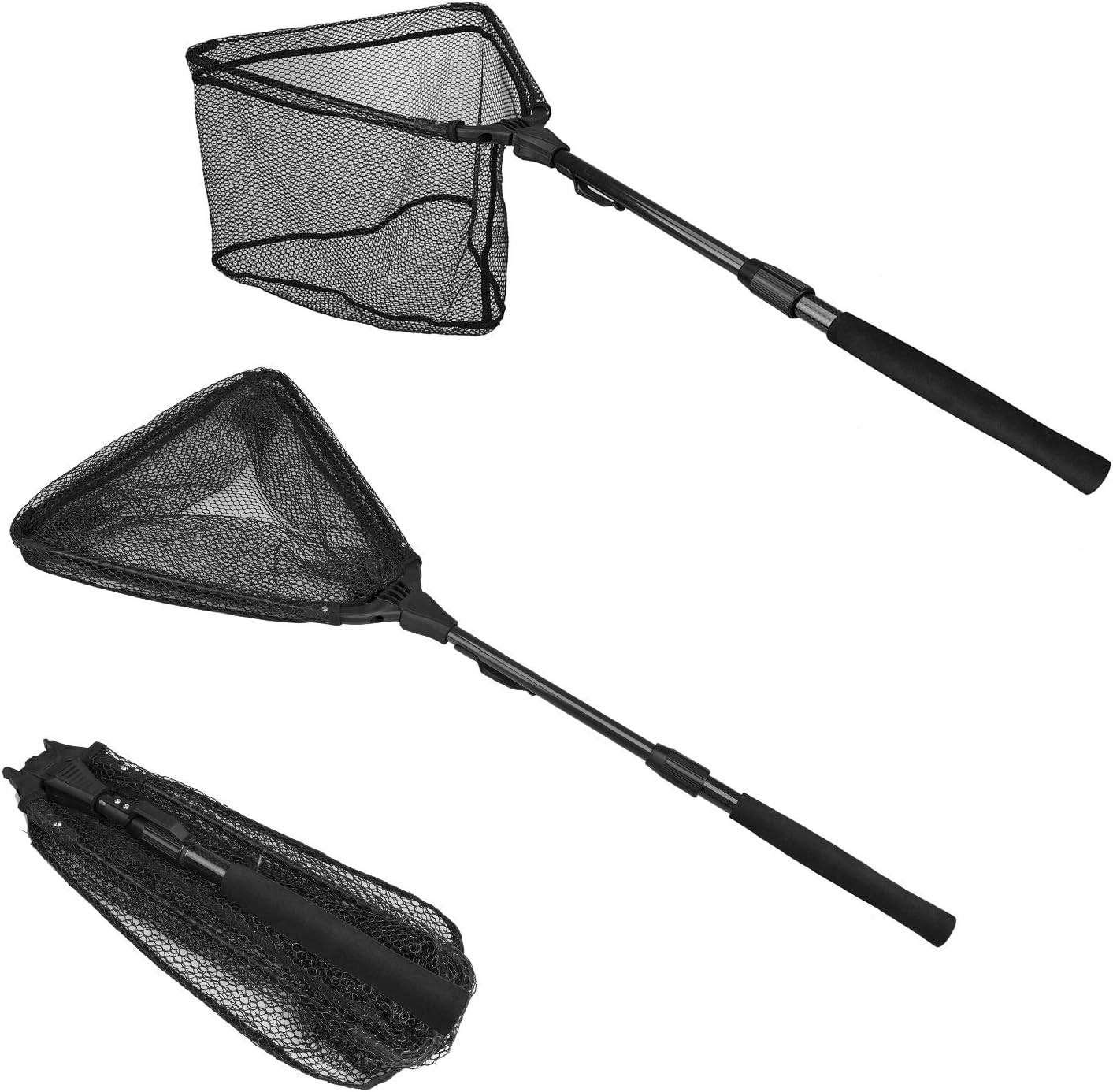 PLUSINNO Fishing Net Fish Landing Net, Foldable, Fixed Pole Handle, Durable Nylon Material Mesh