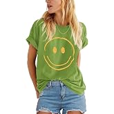 ReachMe Womens Summer Cute Smile Face T-Shirts Trendy Vintage Graphic Tops Casual Loose Short Sleeve Tee Shirts
