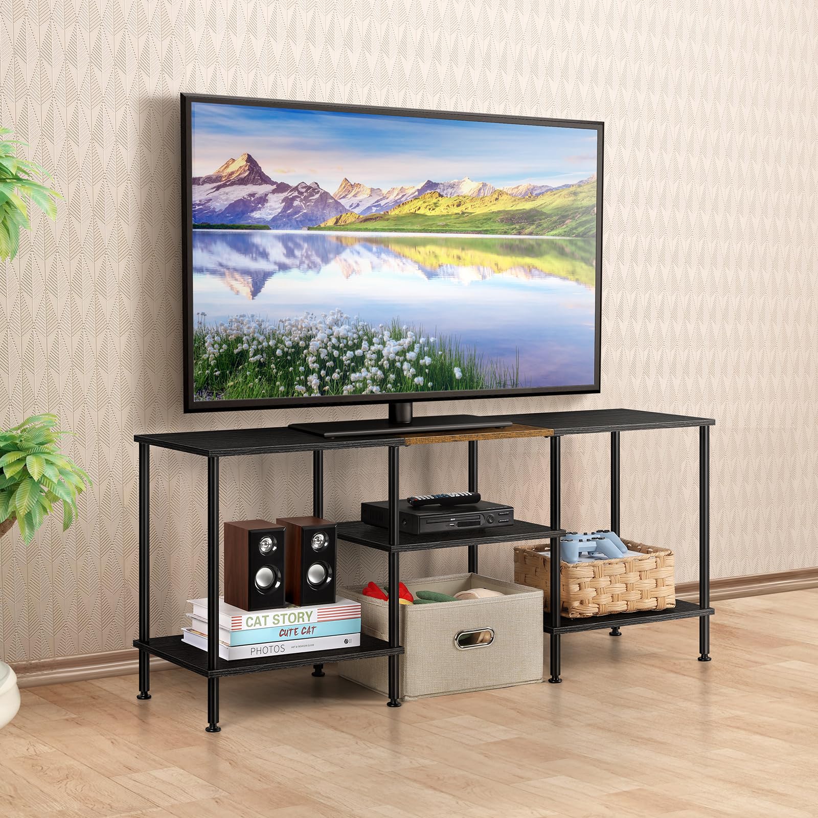 Photo 1 of 50 Inch TV Stands for Living Room Black Entertainment Center with Storage for 50 43 40 32 Inch TV Console Table for Bedroom Officelpnpmer0783179
