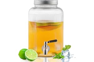 Evanda Glass Drink Dispenser, 4L Beverage Dispenser for Various Parties and Social Events with Leak-Proof Stainless Steel Spi