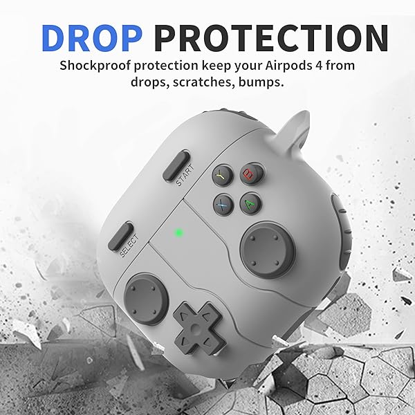 DAMONLIGHT GAME CASE FOR AIRPODS 4 COVER SHOCK-PROOF PROTECTIVE SILICONE CASE WITH CLEANING PEN AND KEYCHAIN ACCESSORIES FOR APPLE AIRPODS 4TH GENERATION (GRAY)