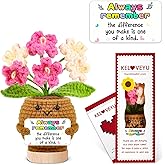 KELOVEYU Positive Crochet Flower - Forget-Me-Not Crochet Pot with Inspirational Quote Card, Gift for Friends, Coworkers, Women, Men, Desk & Car Decor (The Difference You Make is one of a Kind)