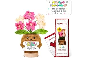 KELOVEYU Positive Crochet Flower - Forget-Me-Not Crochet Pot with Inspirational Quote Card, Gift for Friends, Coworkers, Women, Men, Desk & Car Decor (The Difference You Make is one of a Kind)