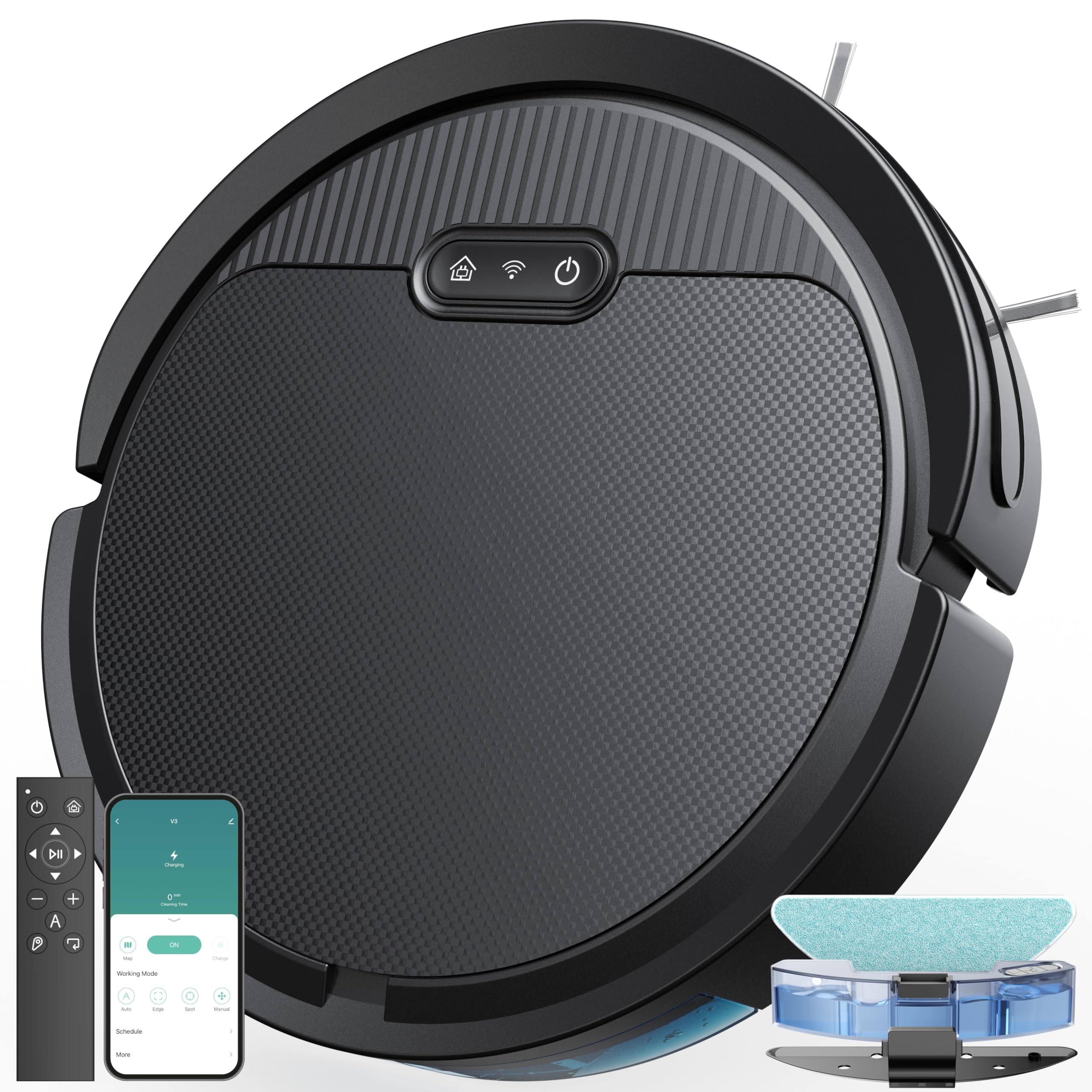 Photo 1 of Dyrabitick V3 Robot Vacuum and Mop, 3 in 1 Combo Cleaner for Home with Pet Hair and Hard Floor, 5000Pa Suction, 120 Mins Run Time,Super Thin Body & Large Dust Box, Self-Charging,App + Alexa-Black