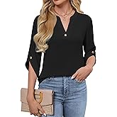 Blooming Jelly Womens 3/4 Length Sleeve Tops V Neck Lightweight Dressy Casual Blouse Ladies Business Work Summer Trendy Shirt