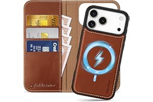 SHIELDON 2-in-1 Genuine Leather Case Wallet for iPhone 17 Pro Max 6.9" | Wireless Charging, Detachable, Magnetic, RFID Blocking Card Slot, Kickstand, Shockproof Protective Cover 2025 - Retro Brown