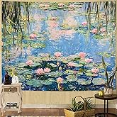 Yeoiat Water Lilies Tapestry Monet Wall Tapestry for Bedroom Nature Plant Tapestries Art Tapestries Wall Hanging for Living R