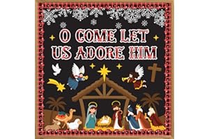 BISWITER Christmas Bulletin Board Decorations Nativity Christian Christmas Bulletin Board Set Classroom Cutouts Decorations,Religious Nativity Winter Holiday School Wall Decor,O Come Let Us Adore Him Cutouts﻿