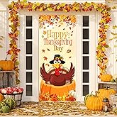 Thanksgiving Door Set Party Decoration Large Thanksgiving Happy Door Set, suitable for autumn indoor and outdoor party decoration, 29.5x71 inches