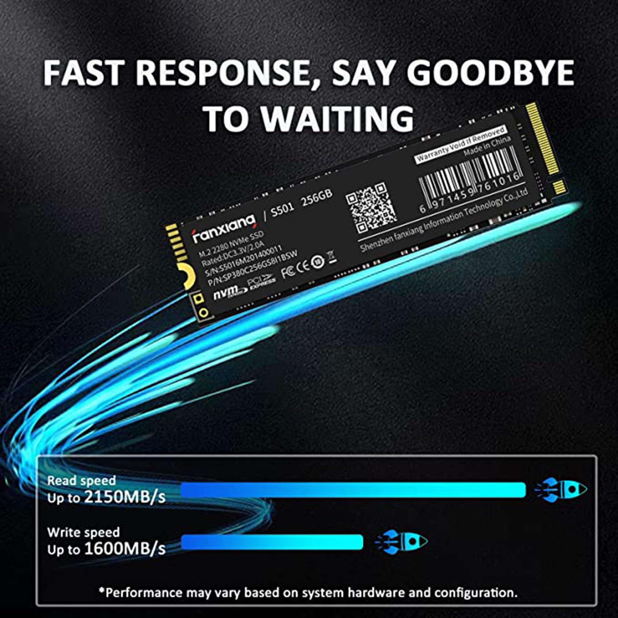 fanxiang S501 256GB NVMe SSD 3D NAND1.3 PCIe Gen3x4 M.2 2280 Internal Solid State Drive (Read Speed up to 2,050 MB/s) Compatible with Laptop & PC Desktop