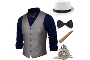 BABEYOND 1920s Mens Costume, Gatsby Gangster Costume Accessories Set For Men Vintage Vest Bowtie Pocket Watch Armbands