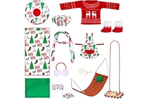 Kacctyen 12 Pcs Christmas Accessories Kits Include Christmas Doll Sleeping Bag Sweater Apron Chef Hat Scarf Earmuffs Eye Mask Snow Tube Mask Hammock for Doll Clothes Costume Outfits