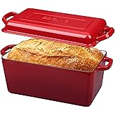 EDGING CASTING Enameled Cast Iron Dutch Oven, Oblong Bread Oven for Sourdough Bread Baking, Baking Pan, Dual Handles, Oven Safe, 4 Quart,Red