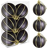 Mupera 2.36" Basketball Ornaments - Upgraded 6 Pcs Crush-Resistant Black Basketball Christmas Ornaments, Hanging Balls for Xmas, Home & Office Holiday Decor