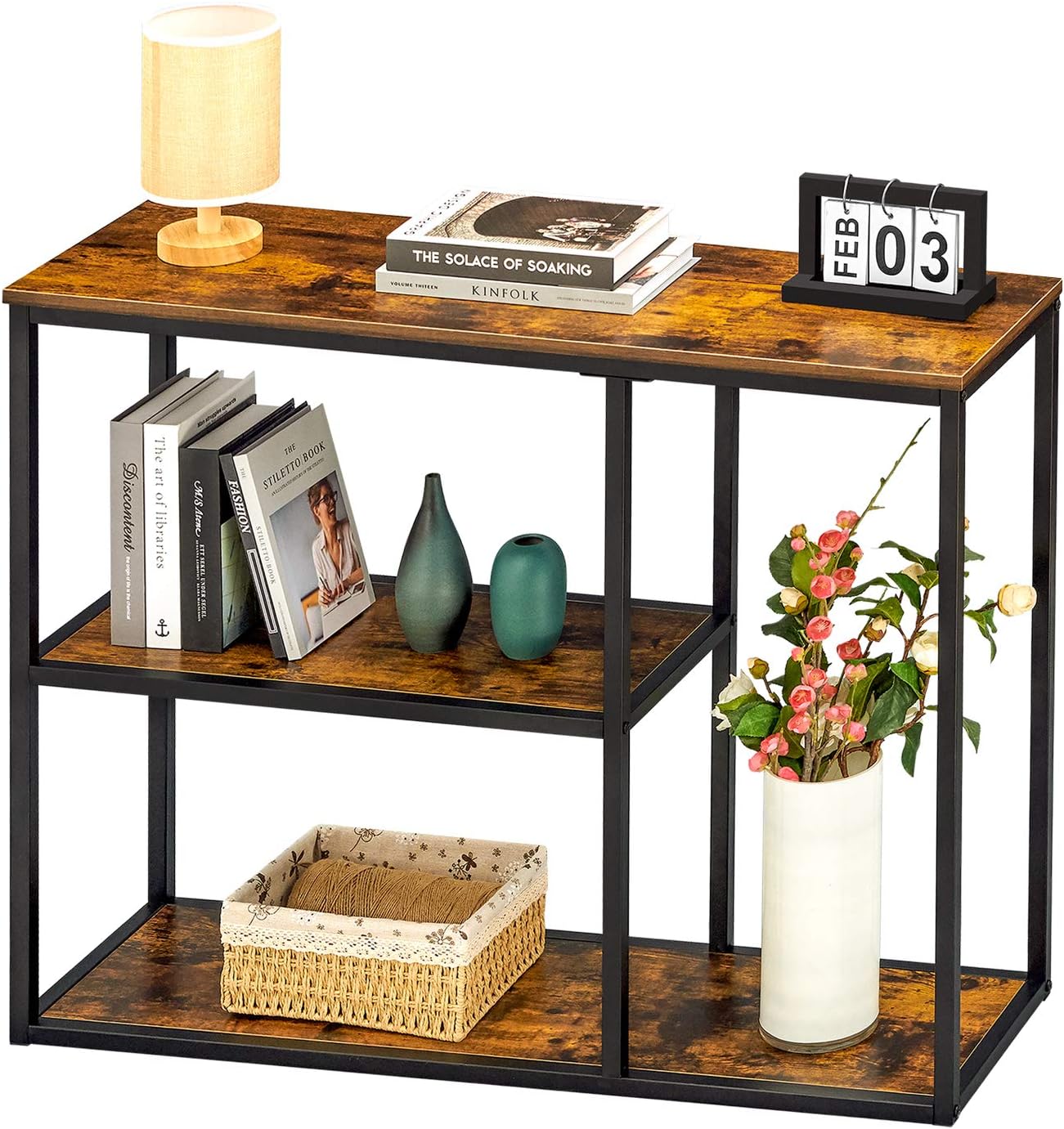 WOHOMO Console Table, Tall Narrow Sofa Table & TV Stand with 3-Tier Storage Shelves, 40 Inch Industrial Entryway Table for Living Room, Corridor, Hallway, Rustic Brown