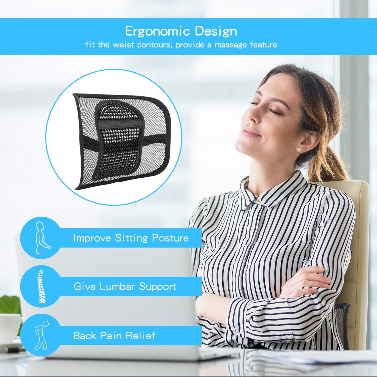 ACVCY Lumbar Mesh Support for Office Chair or Car Seat, Breathable Comfortable Back Support for Office Chair Lumbar Support Cushion for All Types Car Seats Office Chair Car Lumbar Cushion 12” x 16” : Office Products