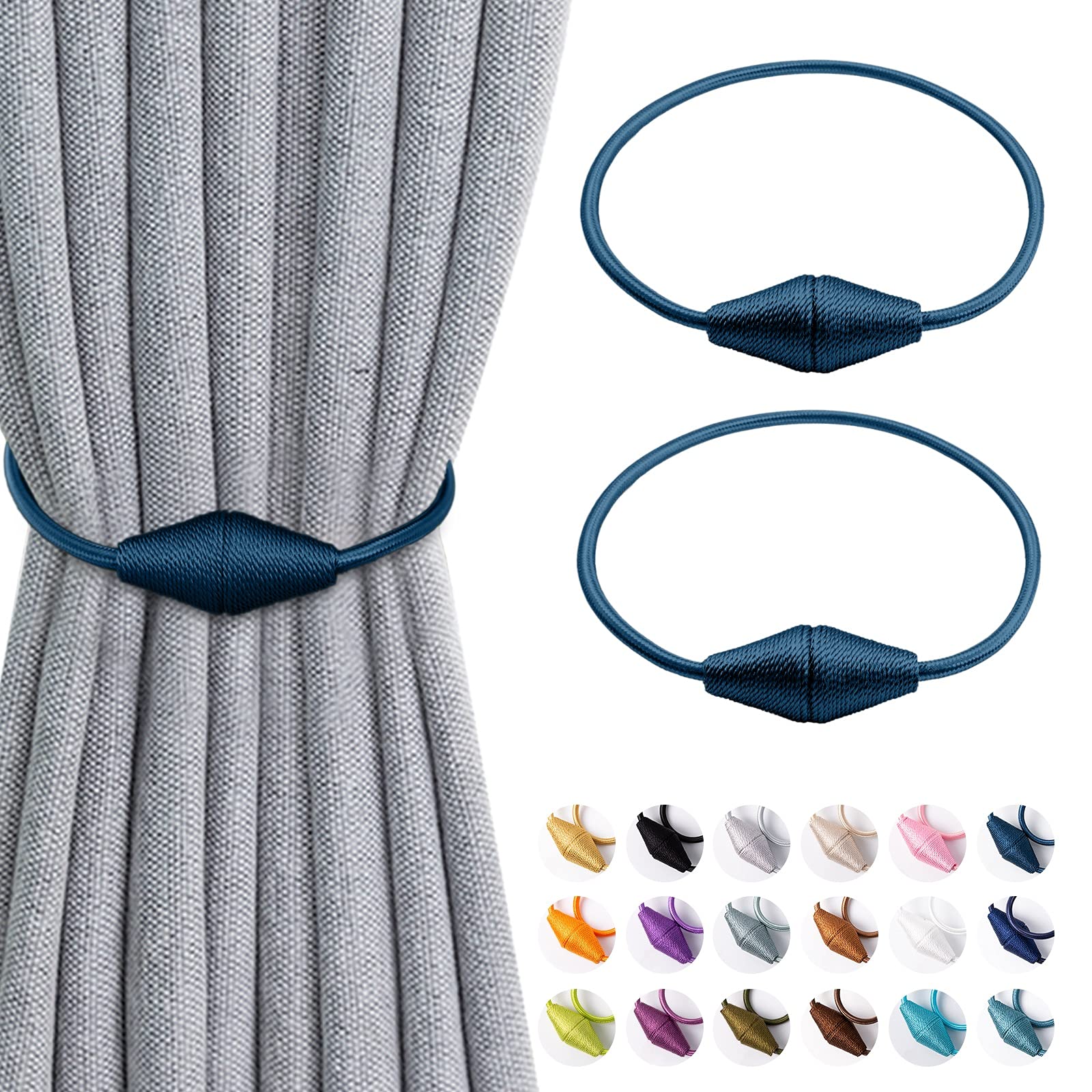 2 Pcs Magnetic Curtain Tie Backs, Conical Curtain Tiebacks Modern Simple Style Drape Tie Backs Curtain Holdbacks, Magnetic Curtain Buckle Clips for Home Hotel Office Window Drapery Decor (Royal Blue)