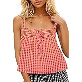 synound Women Plaid Cropped Camisole Tops Ruched Tie Front Square Neck Backless Loose Cute Crop Cami Tank Adjustable Top