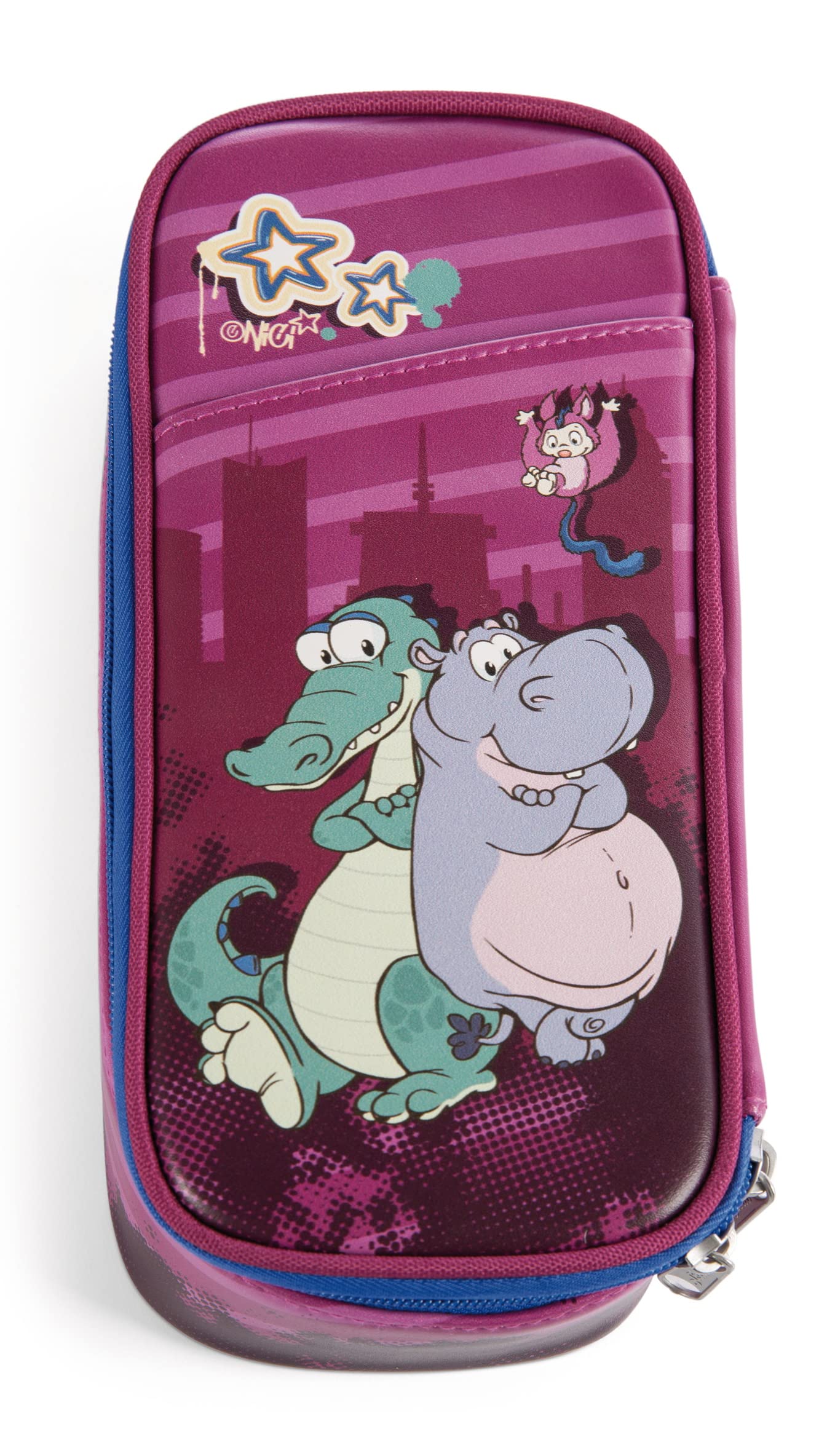 NICI Pencil pouch Crocodile and Hippo 21x10x6cm