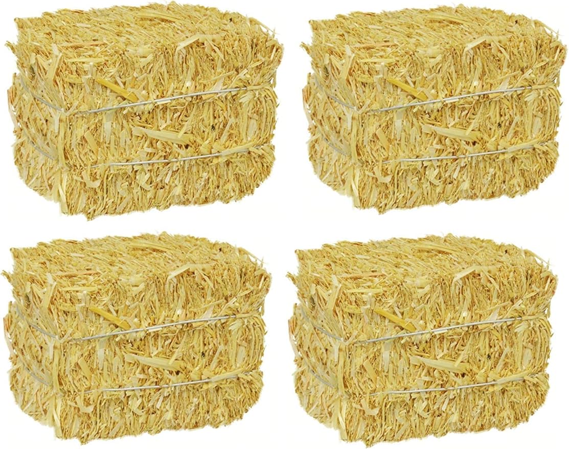 Amazon Com Fall Thanksgiving Harvest Mini Straw Hay Bale Sunni Sunflowers Natural Decorations Home Craft Display Bundle Of 4 Kitchen Dining