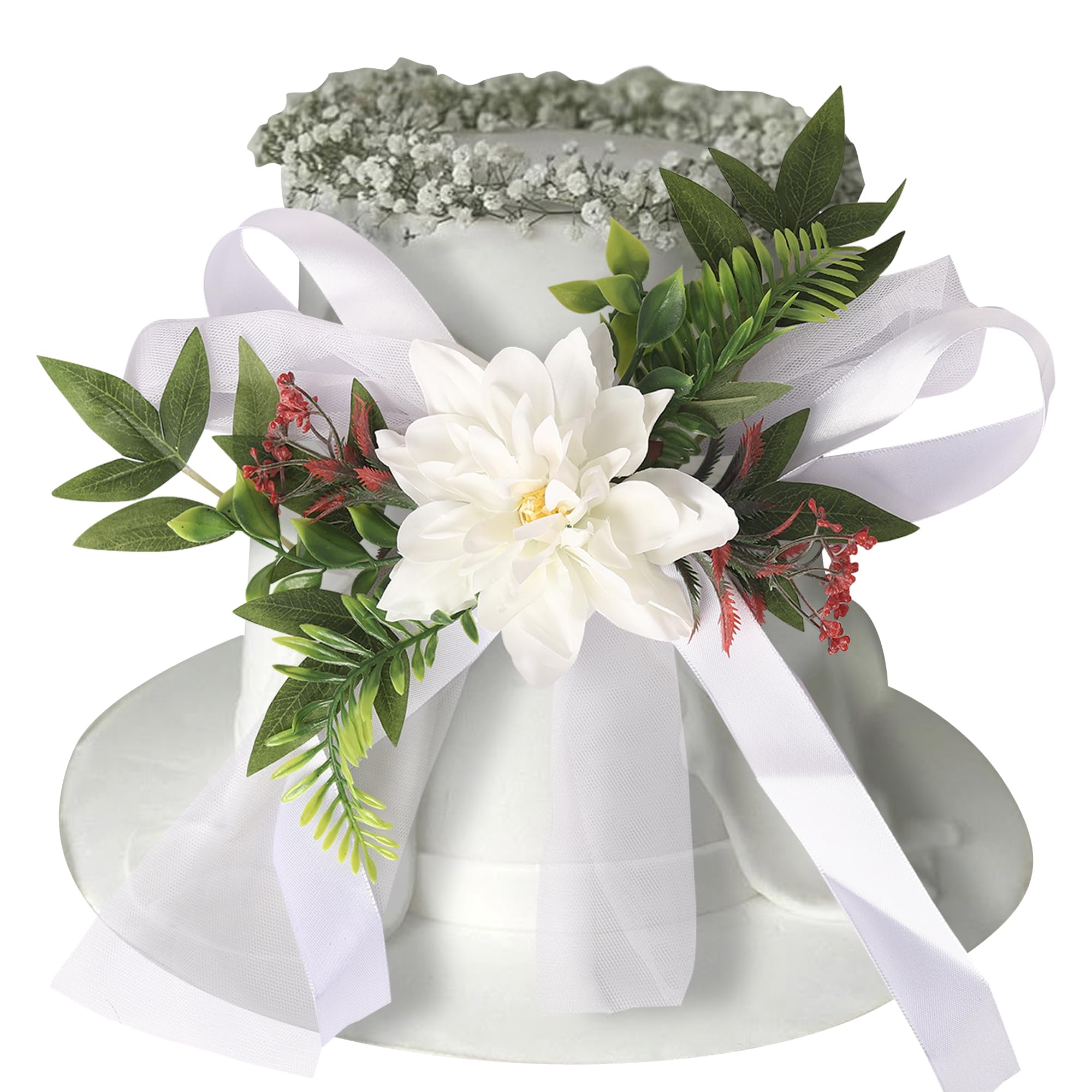 Xsstarmi 1 Pack Assembled Dahlia Flower Cake Topper Decoration Handmade Wedding Flower Cake Pick Table Decoration for Wedding Birthday Anniversary Party DIY Cake Decorations Supplies White