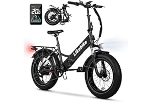 LIKEBIKE Folding Electric Bike 20" x 4.0 Fat Tire Electric Bicycle,48V Lithium Removable Battery,Peak 720W Folding Ebike for Adult,5 Pedal-Assist Levels& Large LCD Display,Step Through ebike for Adult