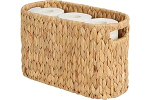 ELONG HOME Toilet Paper Storage Basket, Water Hyacinth Wicker Storage Holder for 6 Rolls Toilet Paper with Built-in Handles